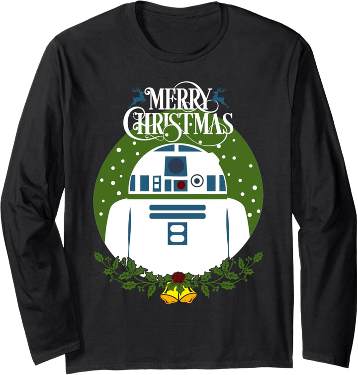 Star Wars R2-D2 Merry Christmas Wreath Bells Langarmshirt