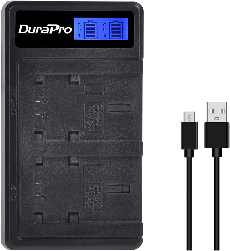 DuraPro 2Pcs NP-FP50 Battery + LCD Dual USB Charger for Sony NP-FP50 NP-FP30 DCR-DVD203E, DCR-DVD205