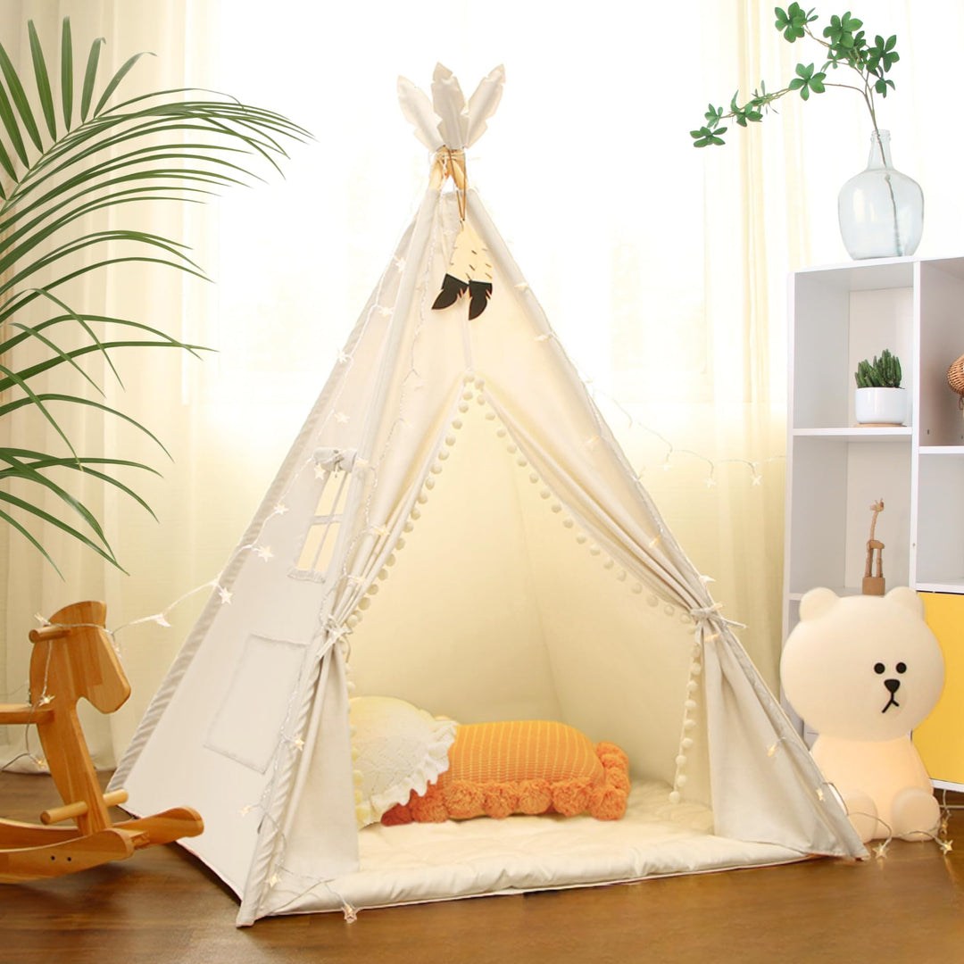LIONHERZ® DAS ORIGINAL Tipi Zelt für Kinder aus 100% Baumwolle mit Federdeko, Kuschelmatte, Tragetas