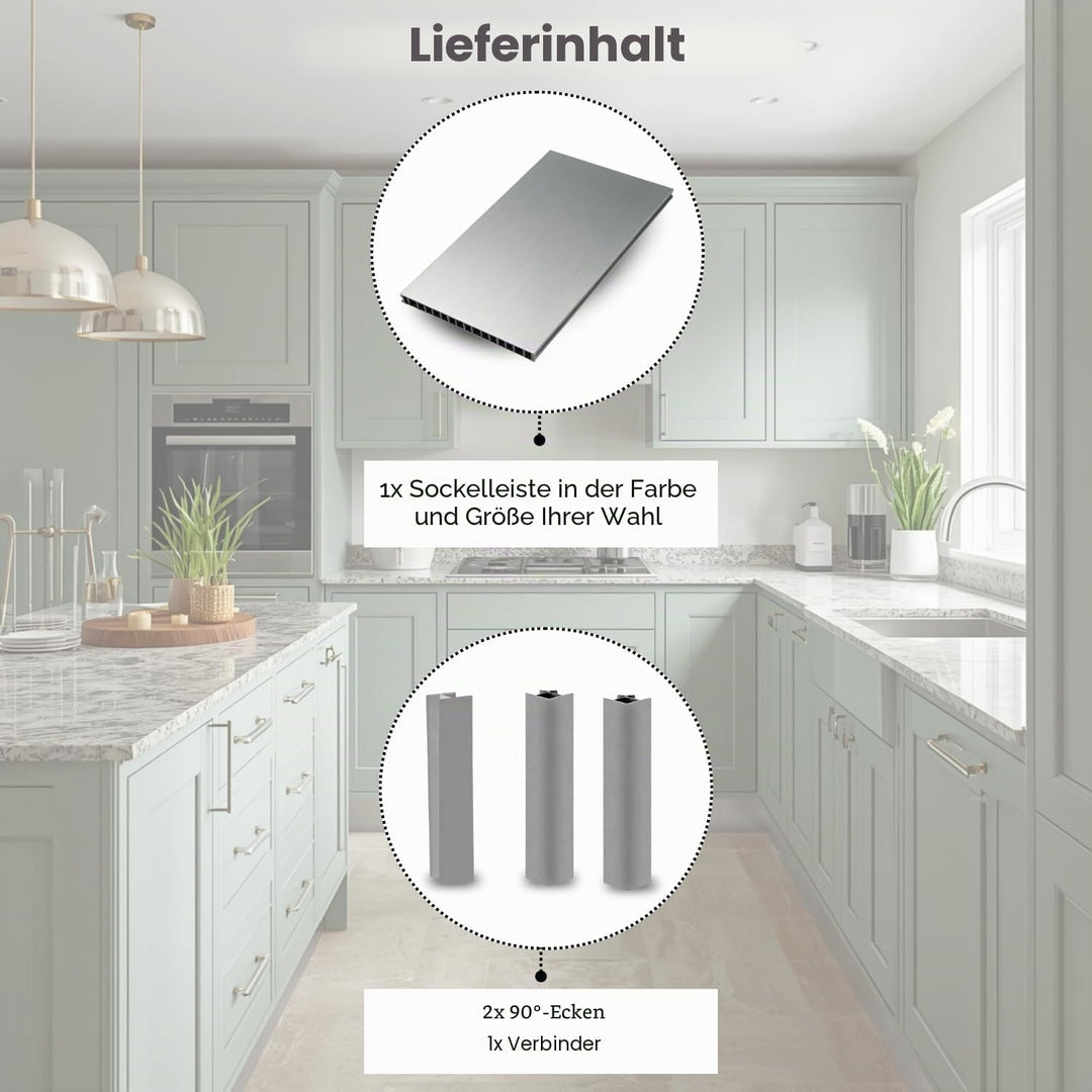 Evotrade Küchensockel – Sockelleiste aus PVC 2,5 m | Inkl. Zubehör: 2 Eckkappen 90° + 1 Verbindungss