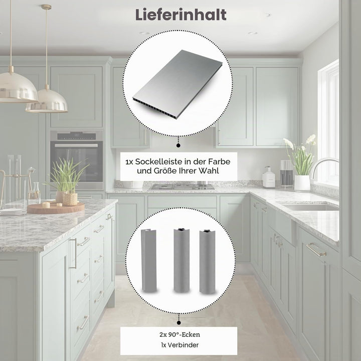 Evotrade Küchensockel – Sockelleiste aus PVC 2,5 m | Inkl. Zubehör: 2 Eckkappen 90° + 1 Verbindungss