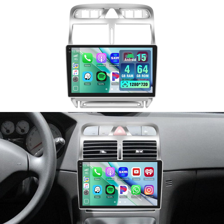 Hikity 4+64G Android 15 Autoradio für Peugeot 307 SW CC (2002-2013), 9" Bildschrim Radio mit Wireles