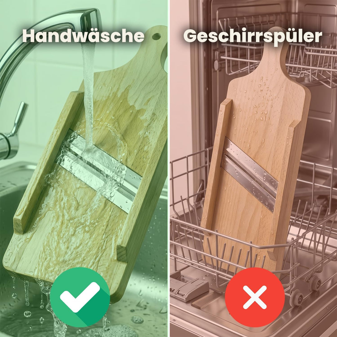 Krauthobel Holz mit 2-facher Klinge aus Edelstahl 36 x 14 x 3 cm | 36 x 14 x 3 cm, Massivholz, Mittl
