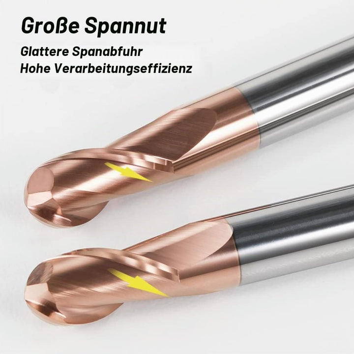 ASNOMY 2 Stück VHM Radiusfräser Kugelkopffräser - Ø 6mm, AlTiN Beschichtung HRC 55, Hartmetall-Kugel
