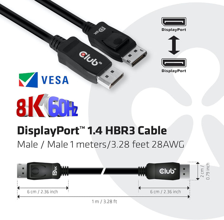 Club3D DisplayPort-Kabel 1.4 HBR3 32,4Gb/s 1m 8K60Hz St/St CAC-2067, CAC-2067