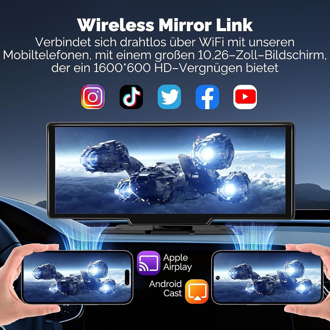Alpinetech 11 Zoll Carplay Display &amp; Android Auto Display, Car Play mit 4K Dashcam 1080P Rückfahrkam