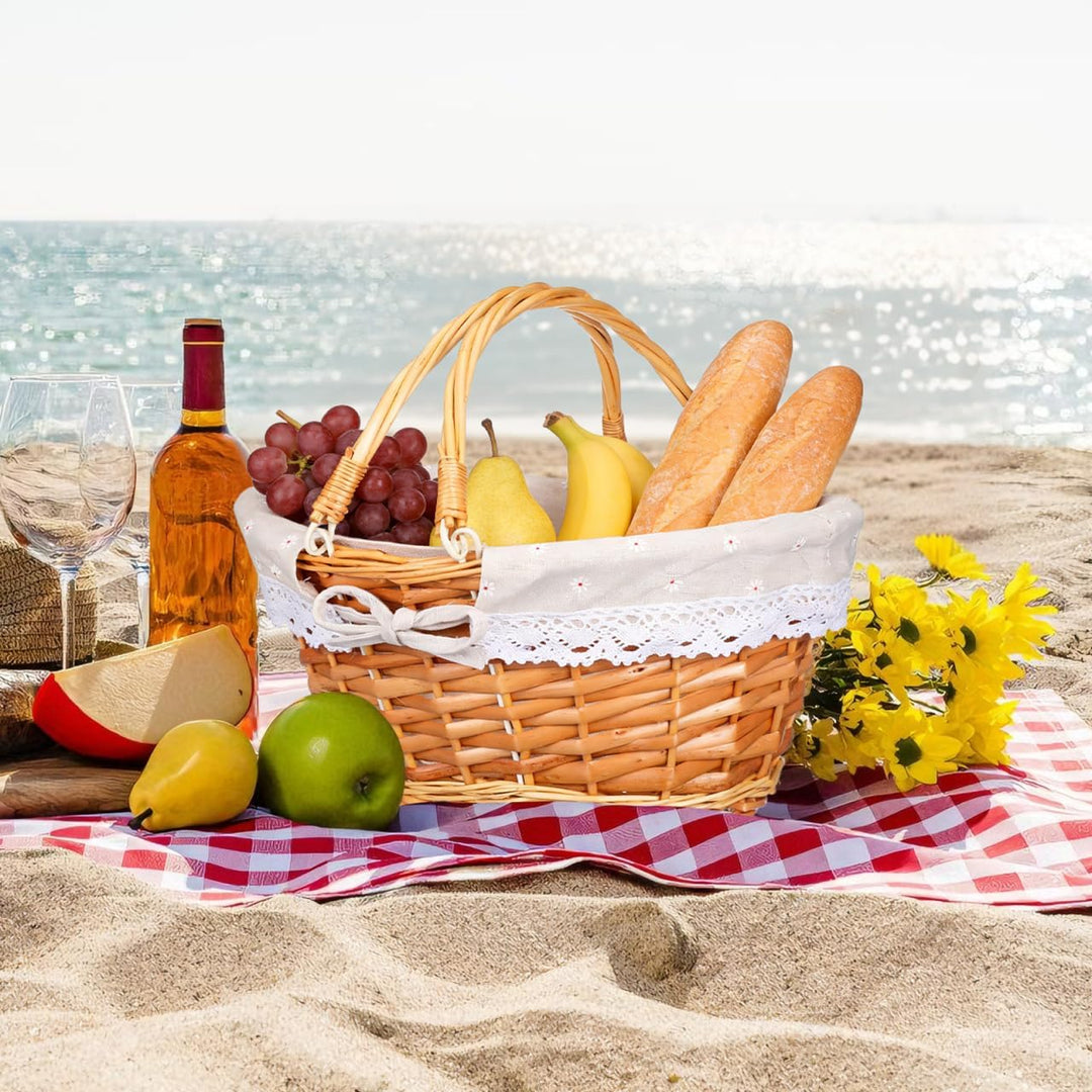 Toyvian Korb mit Griff - Gewebtes Weidenpicknickkorb-Set mit Liner Ovaler Aufbewahrungskorb ohne Inh
