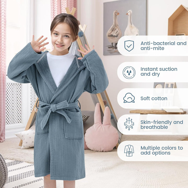 WYTbaby Bademantel Kinder 100% Baumwolle Weich Flauschiges Frottee Kinder Morgenmantel Mit Kapuze fü