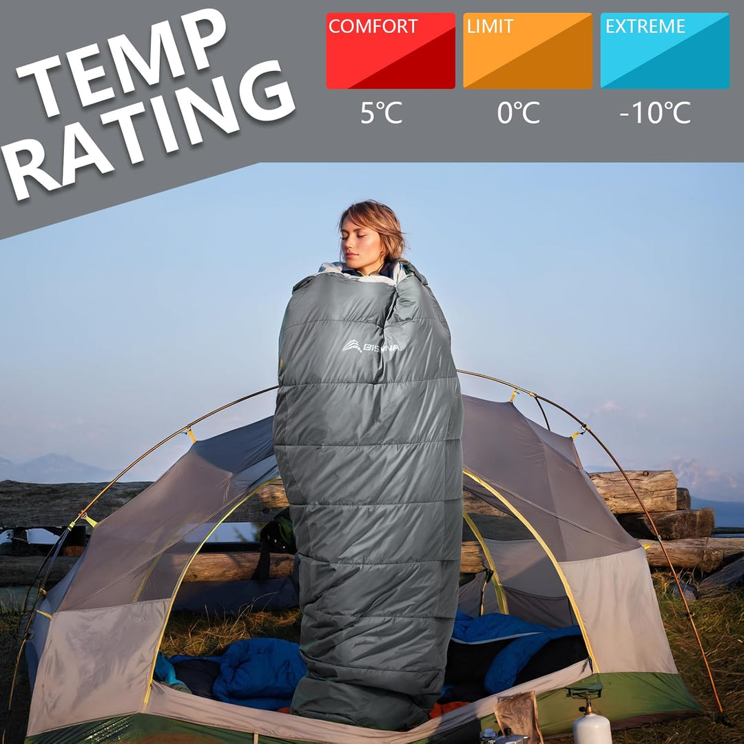 BISINNA Mumienschlafsack 0 ℃ - 5 ℃ [400GSM] 4 Jahreszeiten Winter Schlafsack Erwachsene Wasserabweis