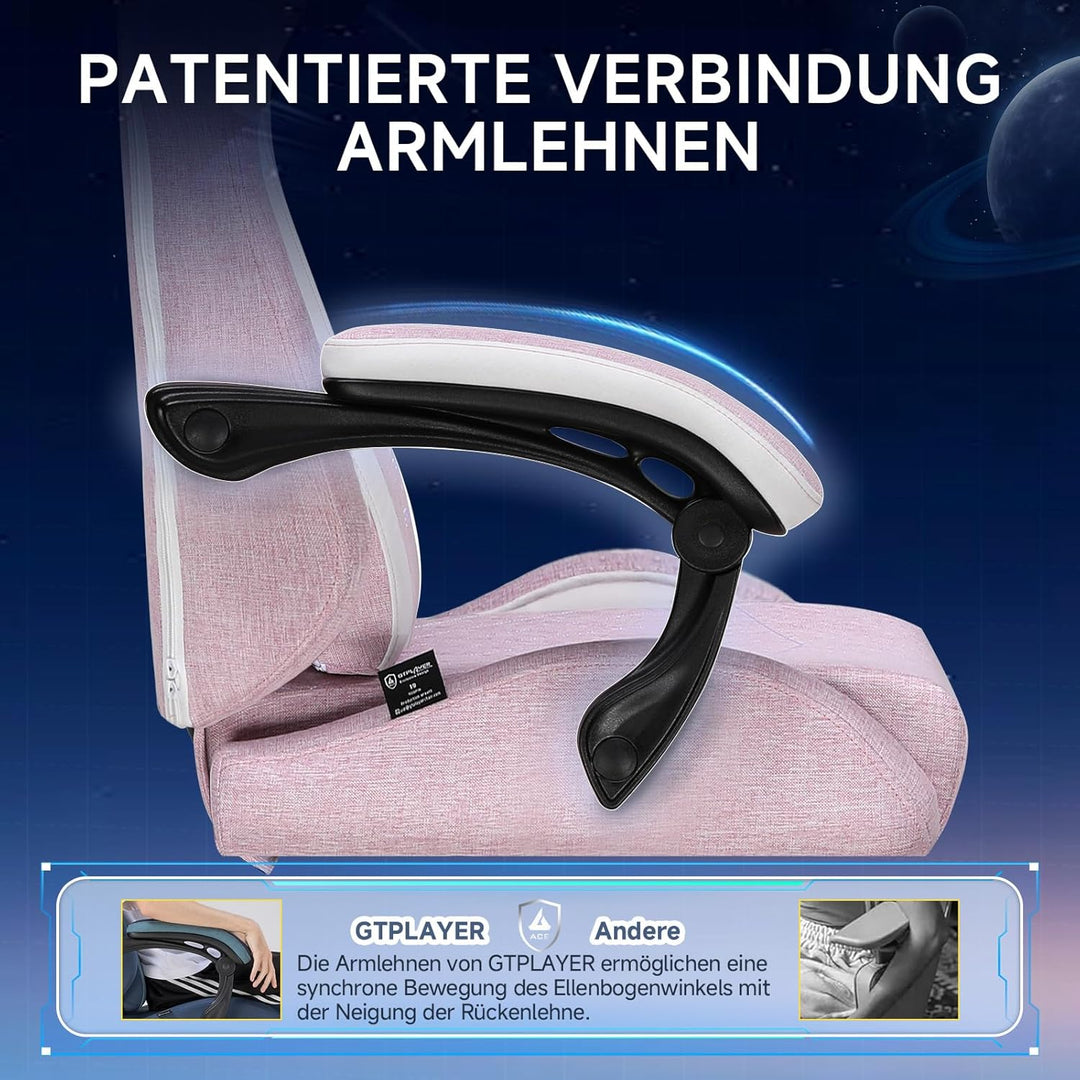 GTPLAYER Gaming Stuhl, Ergonomischer Gamer Stuhl aus Leinen mit Lendenwirbelstütze, PC-Stuhl mit ver