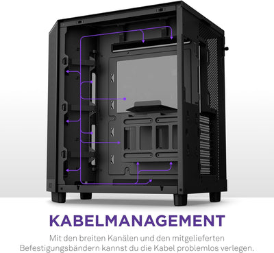NZXT H6 Flow | CC-H61FB-01 | Kompaktes Mid-Tower Gehäuse mit zwei Kammern | Glaspaneele mit Panorama