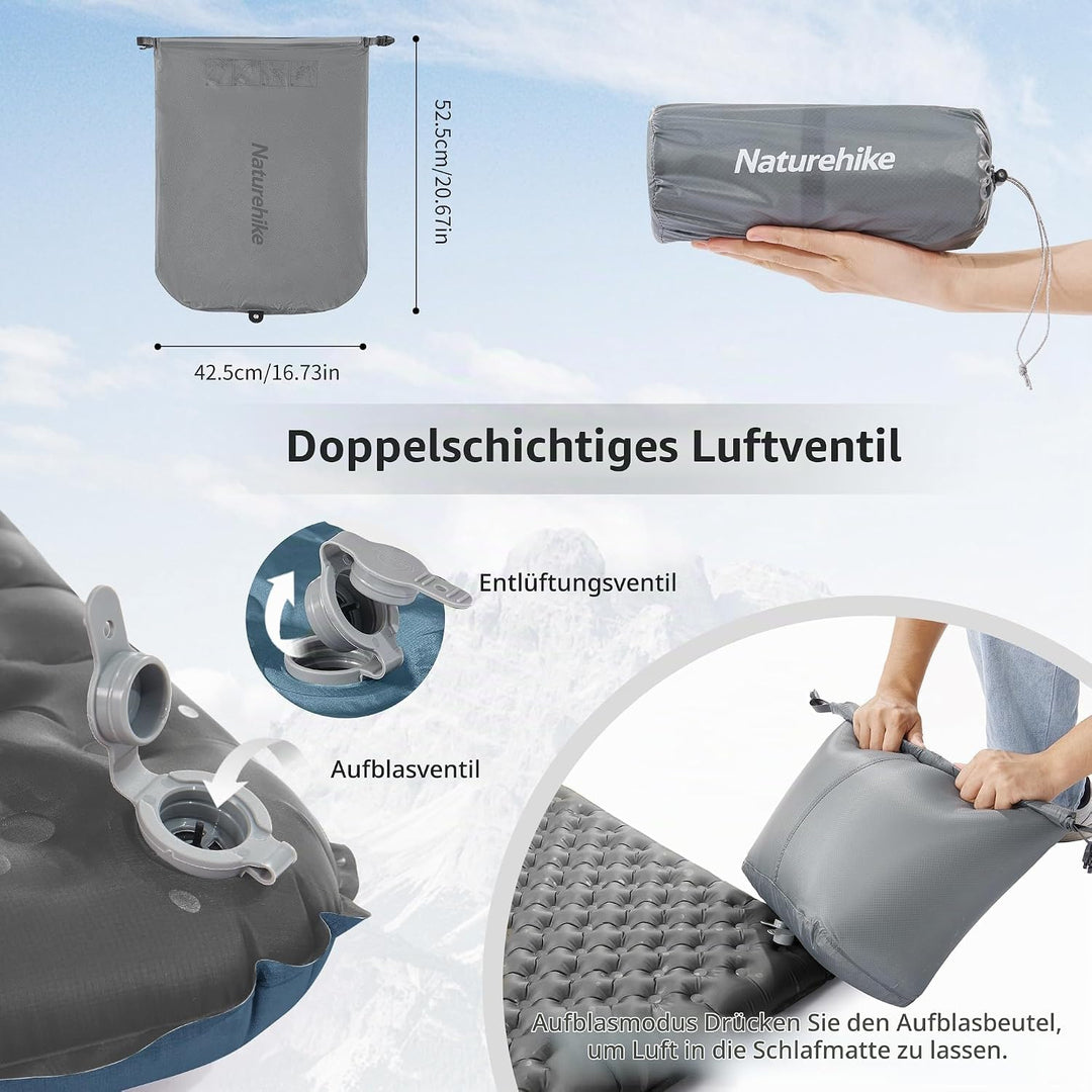 Naturehike Ultraleichte Selbstaufblasende Isomatte, Aufblasbare Campingmatte 3,5R, Langlebige, Tragb