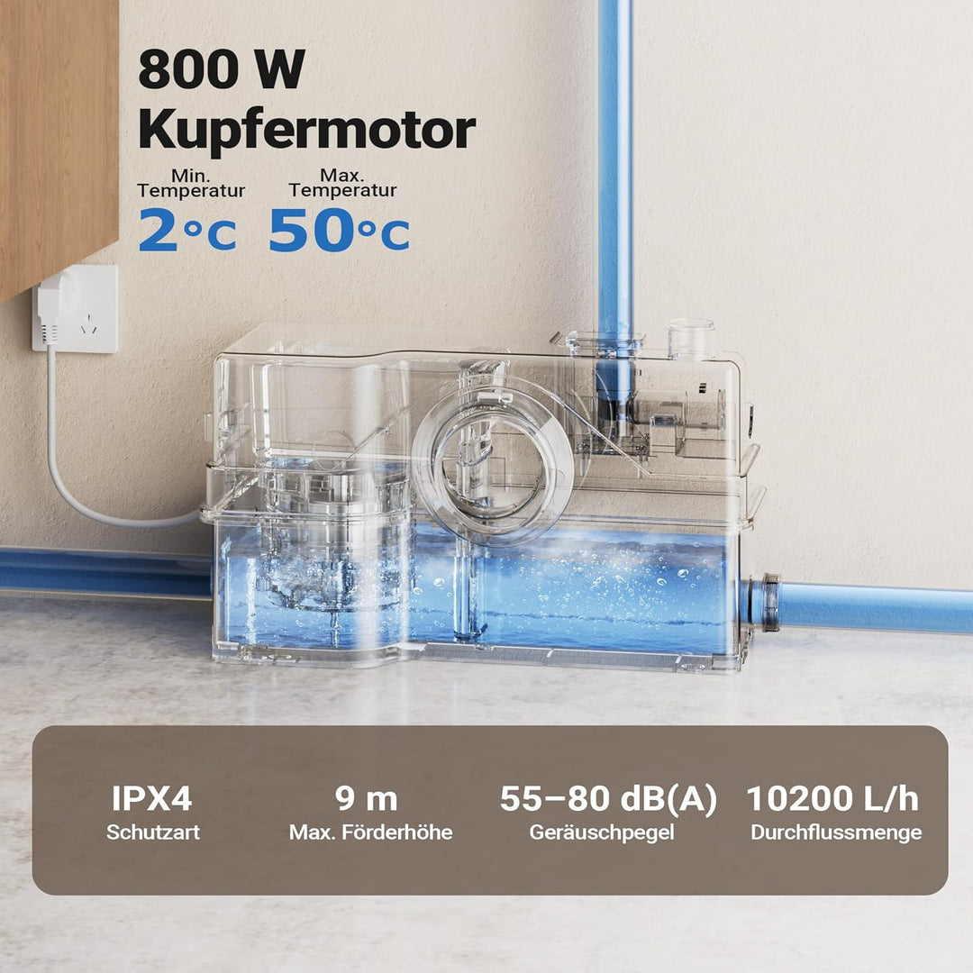 XPOtool 800W 4/2 WC Hebeanlage mit Zerkleinerer für Abwasser/Fäkalien, Schmutzwasserpumpe für WC