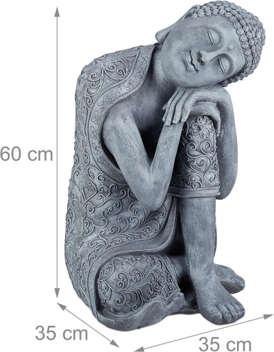 Relaxdays Buddha Figur geneigter Kopf, XL 60cm, Asia Deko, Gartenfigur, Dekofigur Wohnzimmer, frost-