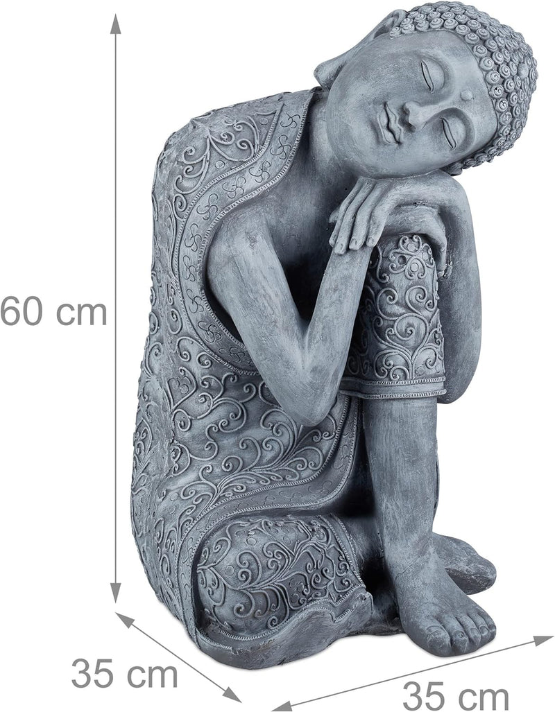 Relaxdays Buddha Figur geneigter Kopf, XL 60cm, Asia Deko, Gartenfigur, Dekofigur Wohnzimmer, frost-