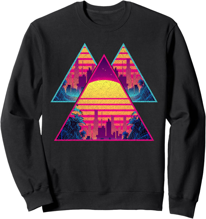 Skyline 80er Kunst Synthwave Aesthetic Palmen Vaporwave Sweatshirt