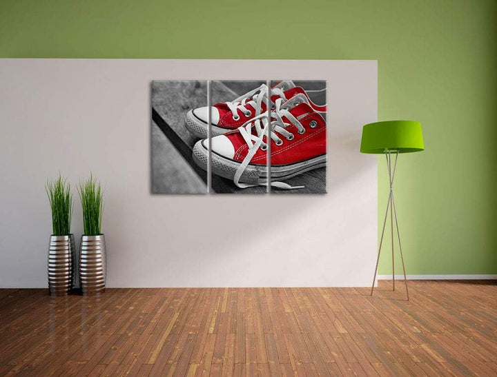 Pixxprint Coole Rote Schuhe als Leinwandbild | Grösse: 3 Teilig (120x80) | Wandbild| Kunstdruck | fe