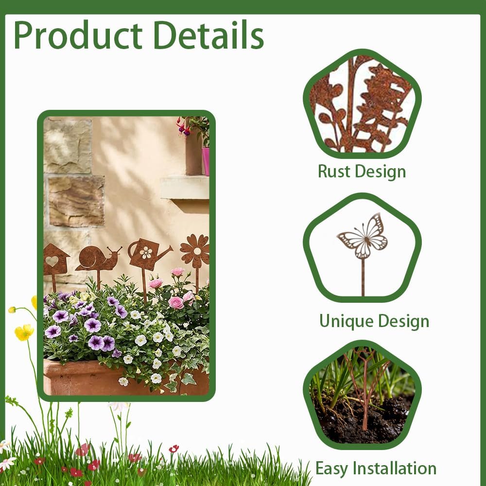 8 Stück Gartendeko Für Draussen Wetterfest Garten Deko Gartenstecker Zubehör Rost Gartenstecker Deko
