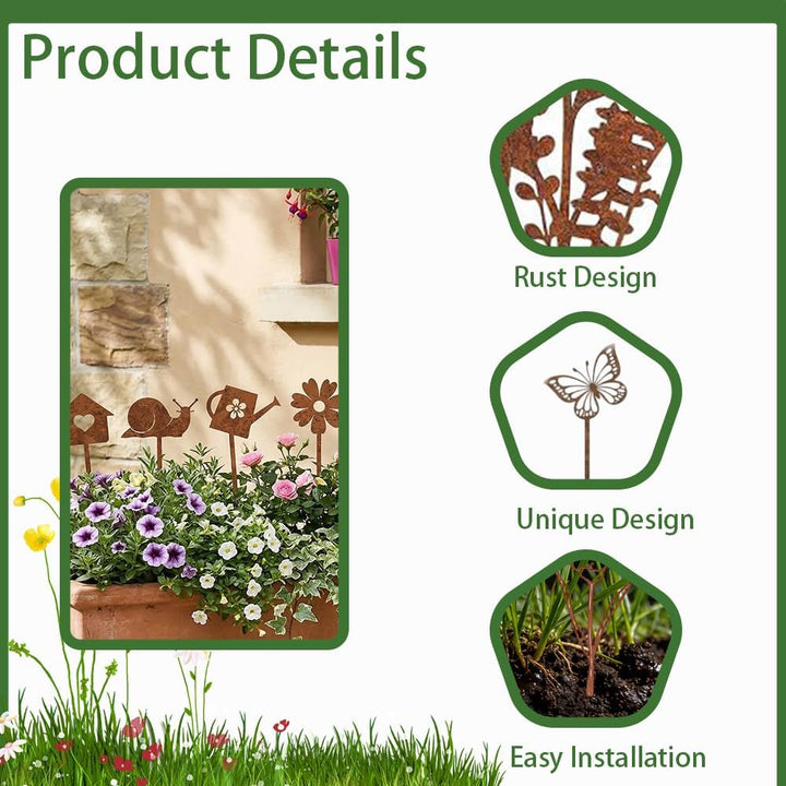 8 Stück Gartendeko Für Draussen Wetterfest Garten Deko Gartenstecker Zubehör Rost Gartenstecker Deko