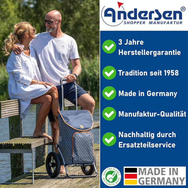 Andersen Einkaufstrolley Royal Stahl klappbar mit Metallspeichen-Rad Ø 25cm und 61 Liter Tasche Folk