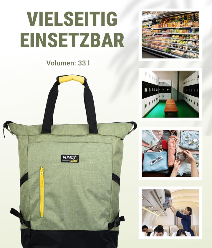 Punta® Einkaufstrolley 33L Hellgrün | Einkaufstrolley modern mit Skater-Rollen – leise & leichtgängi