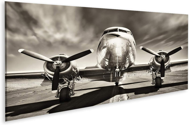 islandburner Bild auf Leinwand Retro Flugzeug Wandbild Poster Kunstdruck Bilder Format: 120x40cm - P