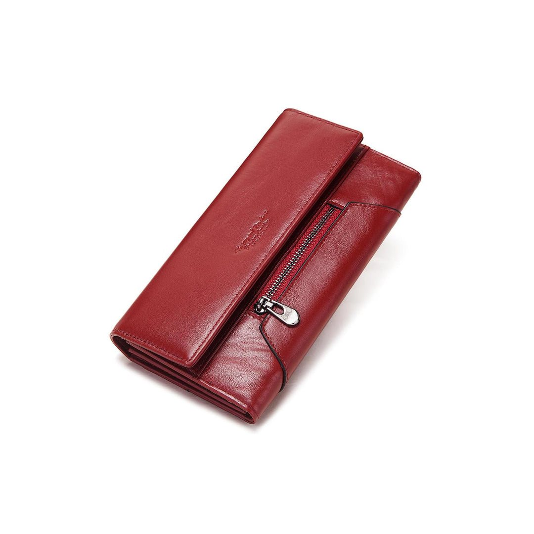 Geldbeutel Damen Leder RFID Schutz Geldbörse Large Portemonnaie Minimalistisch Lange Brieftasche Rot