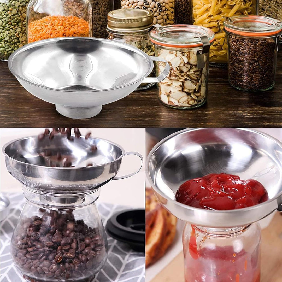5 Stück Edelstahl Trichterset, Marmeladentrichter, 3 Grössen Küchentrichter Set, Küchentrichter, Fla