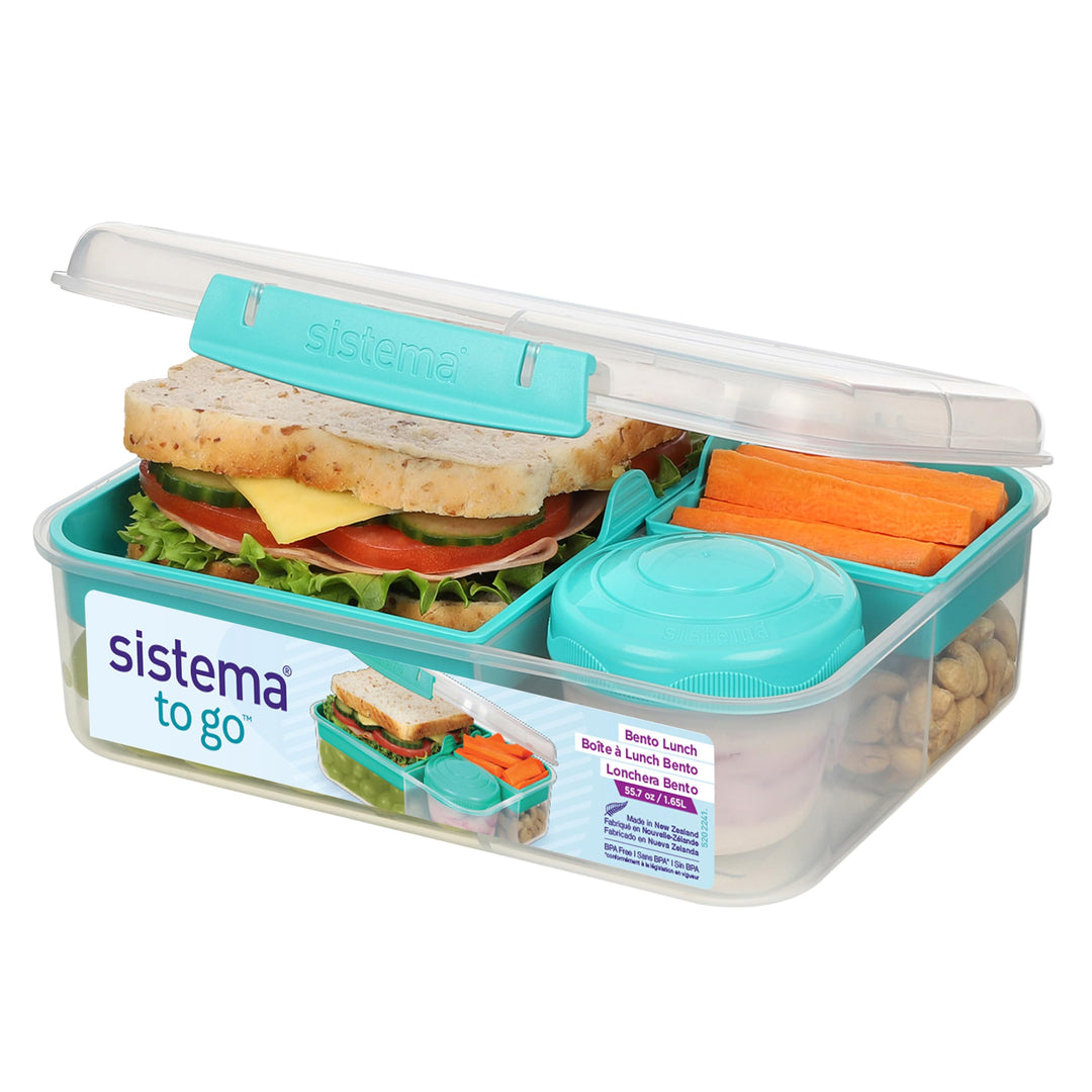 Sistema Bento Box TO GO Brotdose mit Fächern | 1,65 L Lunchbox mit Joghurt- /Fruchtbehälter | Lunchb