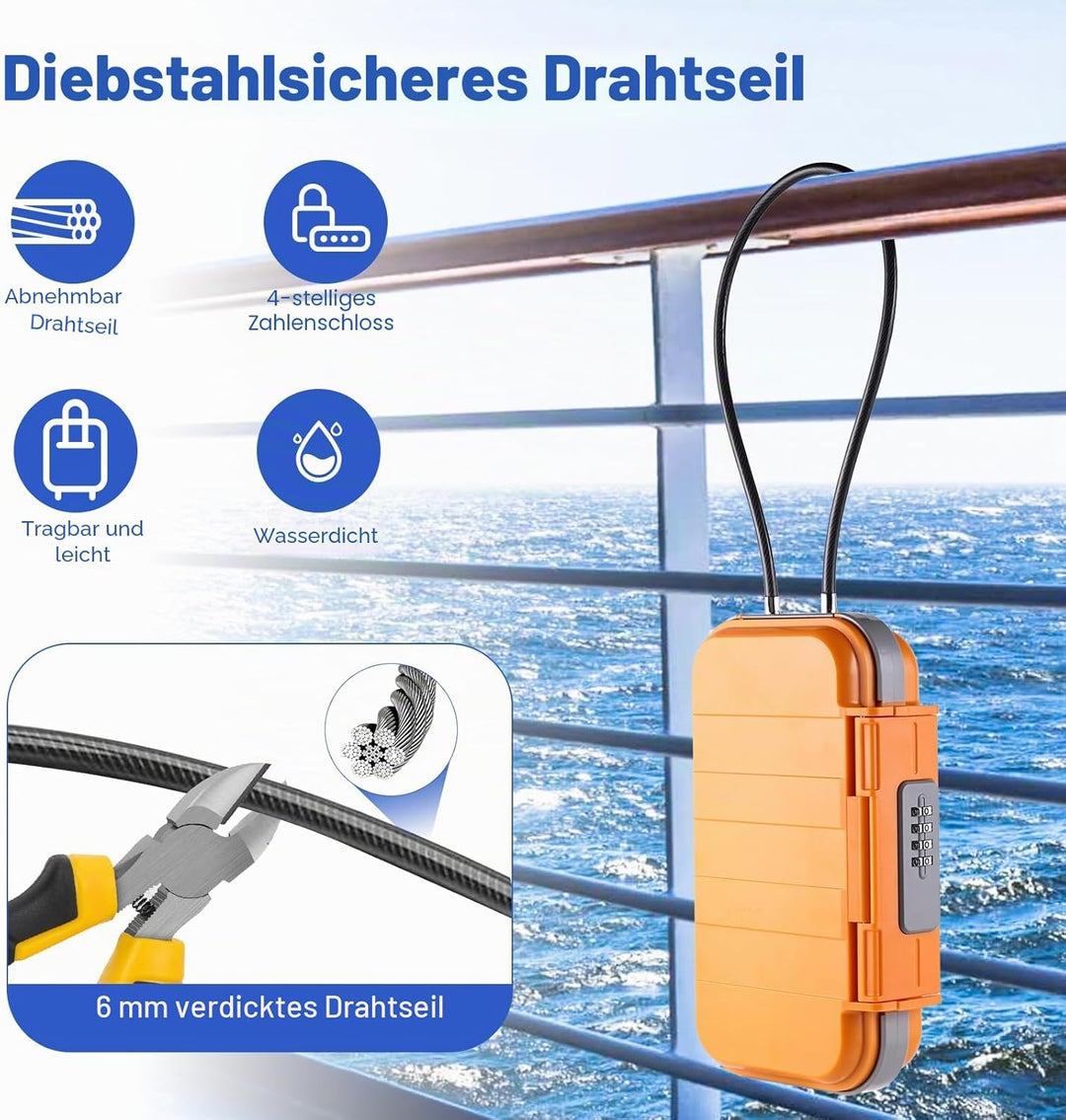Hurinan Tragbarer Safe mit Code, [Wasserdicht Anti-Diebstahl] Reisesafe Kombinations sicherheitskoff