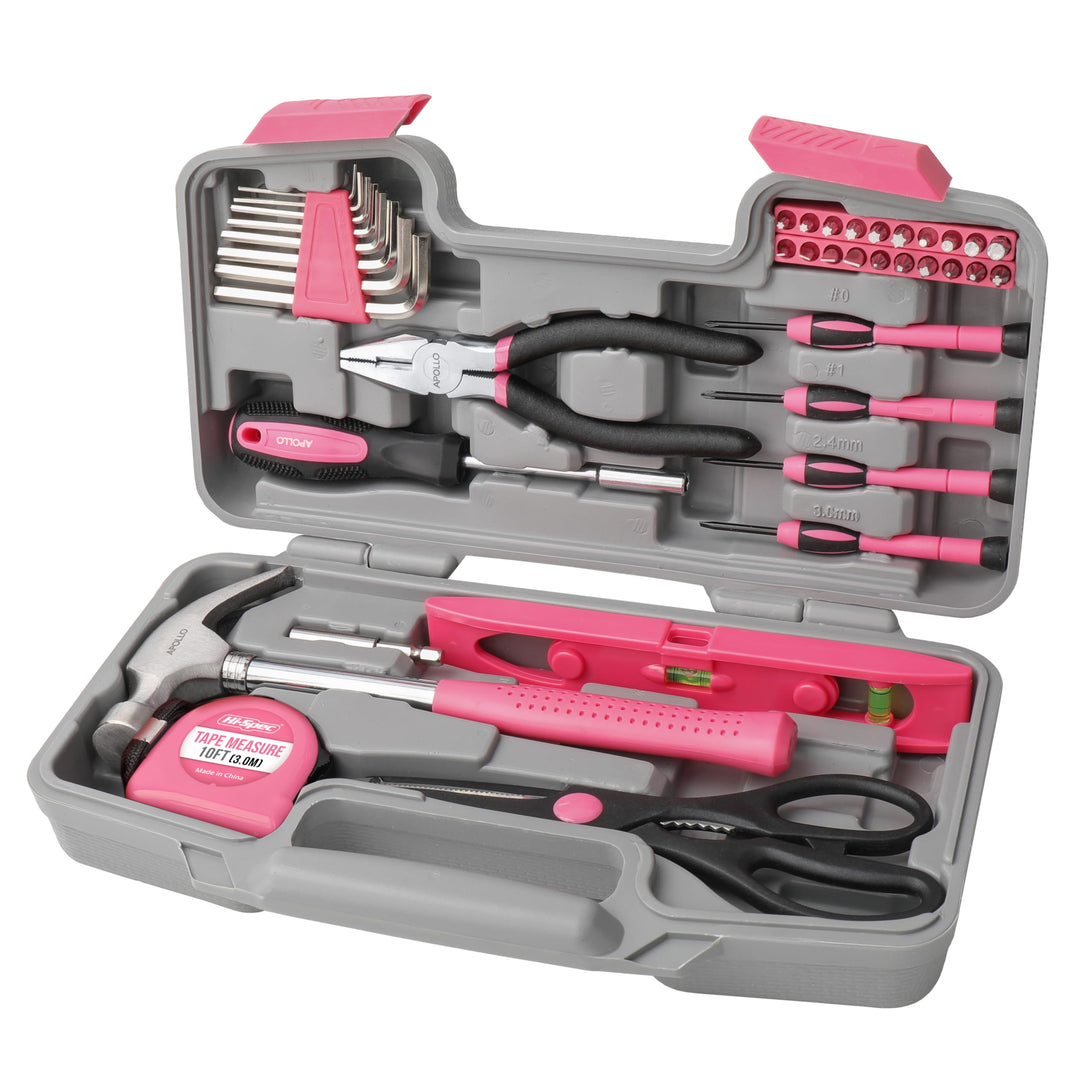 Apollo pinker Frauen Werkzeugkoffer mit pinkem Werkzeug-Set 39 Teile, ein tolles Geschenk für Frauen