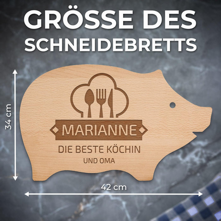 Maverton Schneidebrett Schweinchen mit Gravur - aus Buchenholz - Brotzeitbrett Küchenbrett - Grösse: