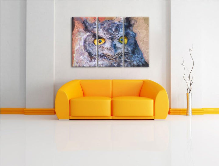 hübsche Waldohreule NewArt 3-Teiler Leinwandbild 120x80 Bild auf Leinwand, XXL riesige Bilder fertig