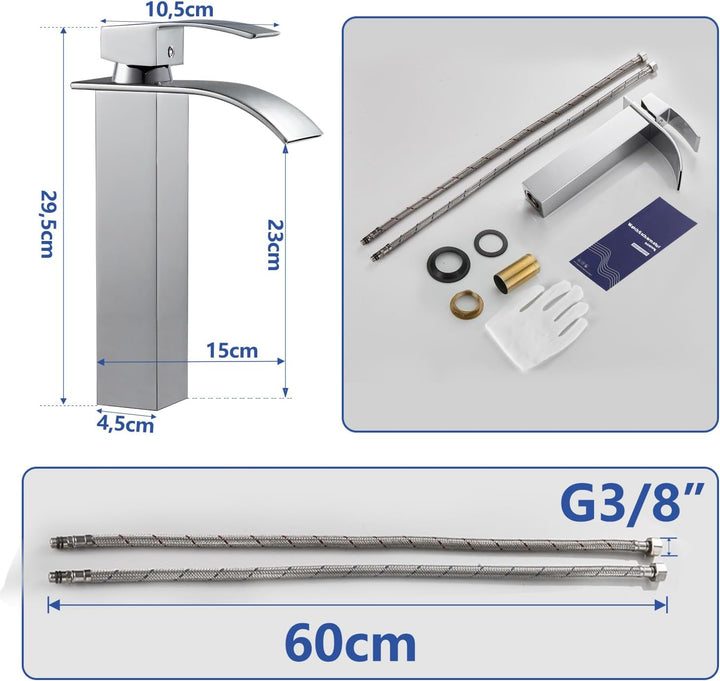 Hoch Wasserhahn Bad, Wasserfall Einhebel Waschtischarmatur, Mischbatterie Waschbecken Kaltes und Hei