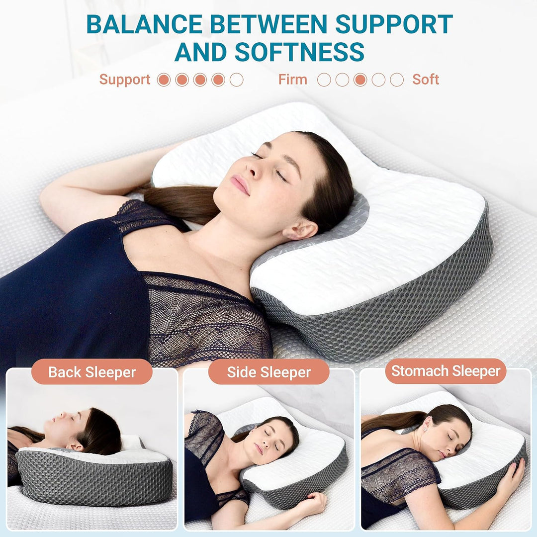 Elviros Zervikale Orthopädisches Kopfkissen aus Memory-Schaum abnehmbares ergonomisches Nackenhörnch