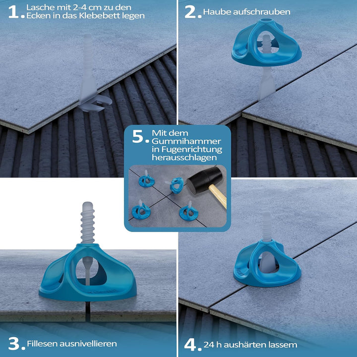 CILSON - Fliesen Nivelliersystem Tornado 3mm, Bausatz 2.000 Stück Gewindelaschen, Werkzeug Fliesenve
