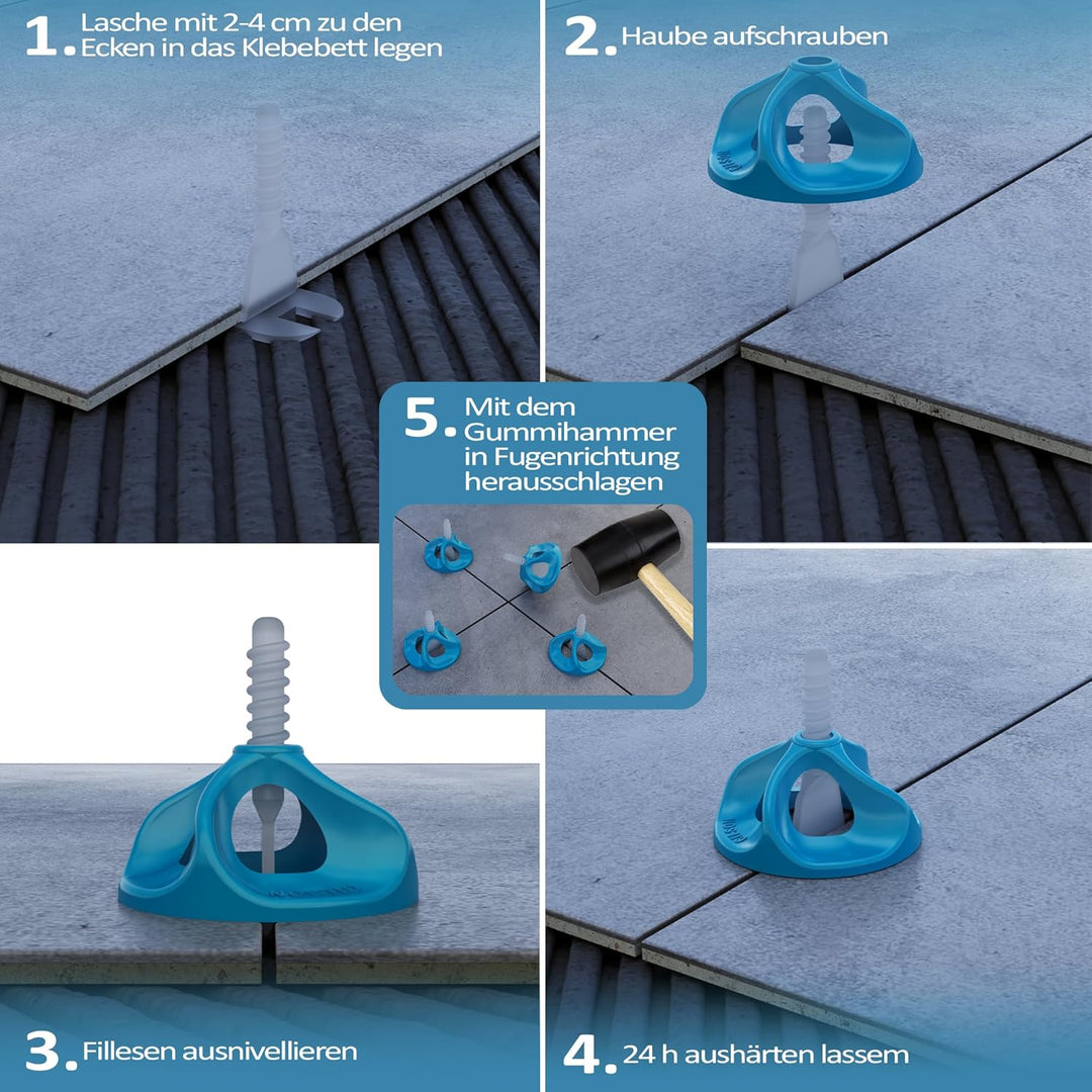 CILSON - Fliesen Nivelliersystem Tornado 1mm, Kit 200 Teilig, 100 Stück Gewindelaschen + 100x Gewind