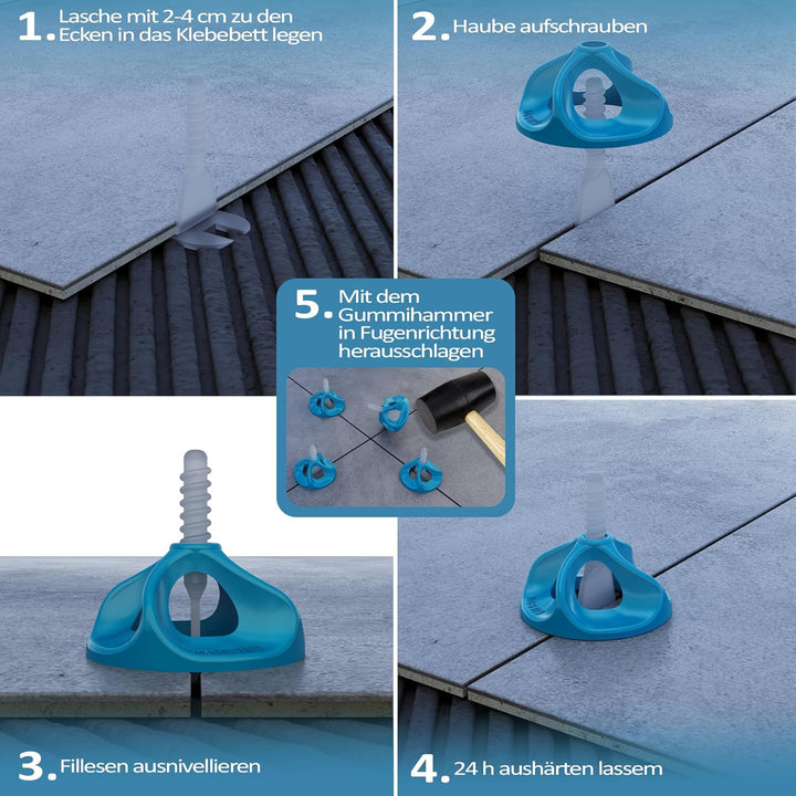 CILSON - Fliesen Nivelliersystem Tornado 1mm, Kit 200 Teilig, 100 Stück Gewindelaschen + 100x Gewind
