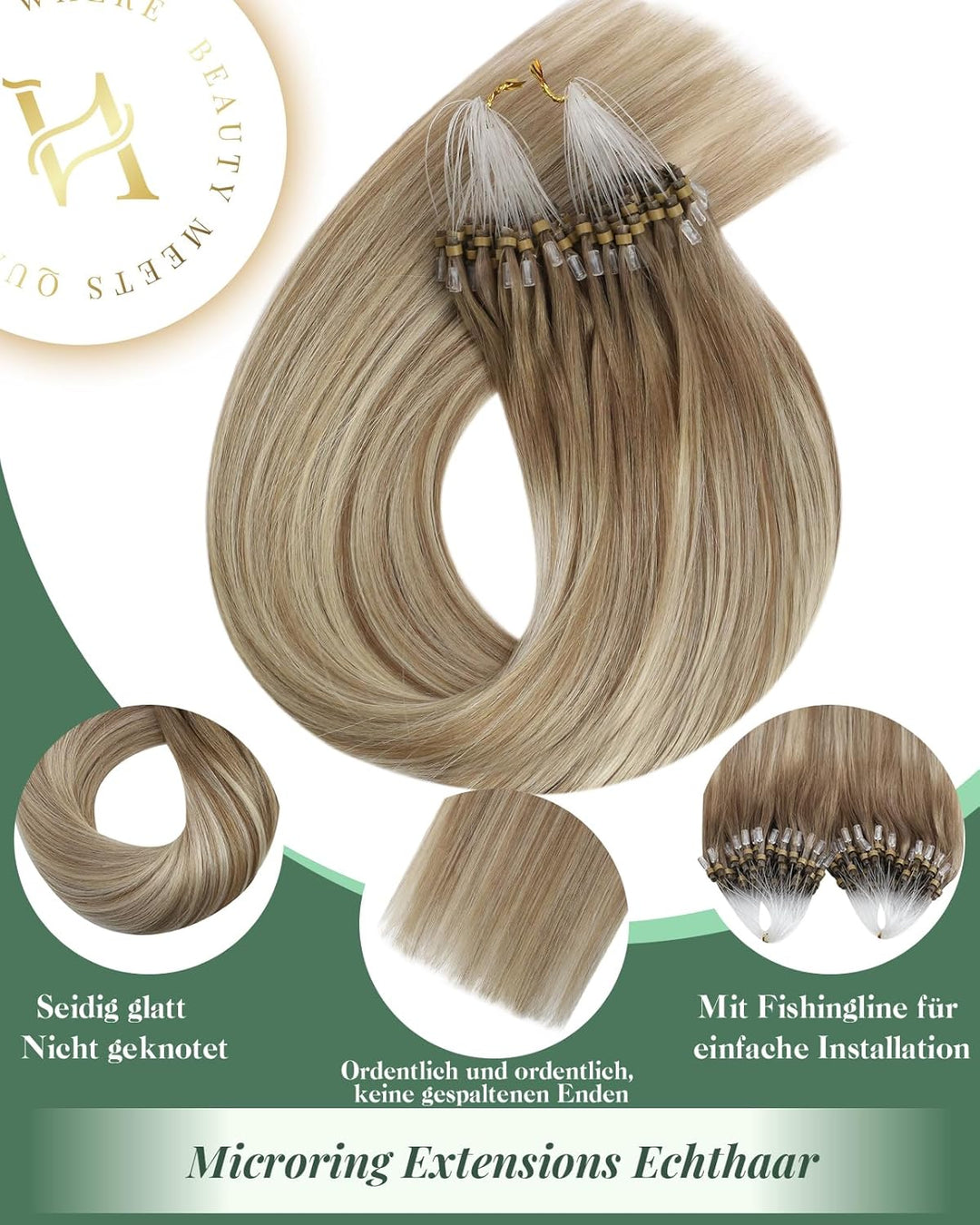 Ugeat Microring Extensions Echthaar Blond Balayage 40cm Glatt Micro Loop Echthaar Extension Microrin