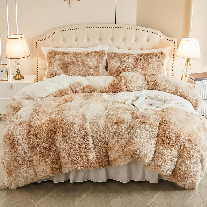 EMME Plüsch Bettwäsche Set 135x200cm Biber Flauschige Bettdecke Set für Bett Shaggy und Plüsch weich