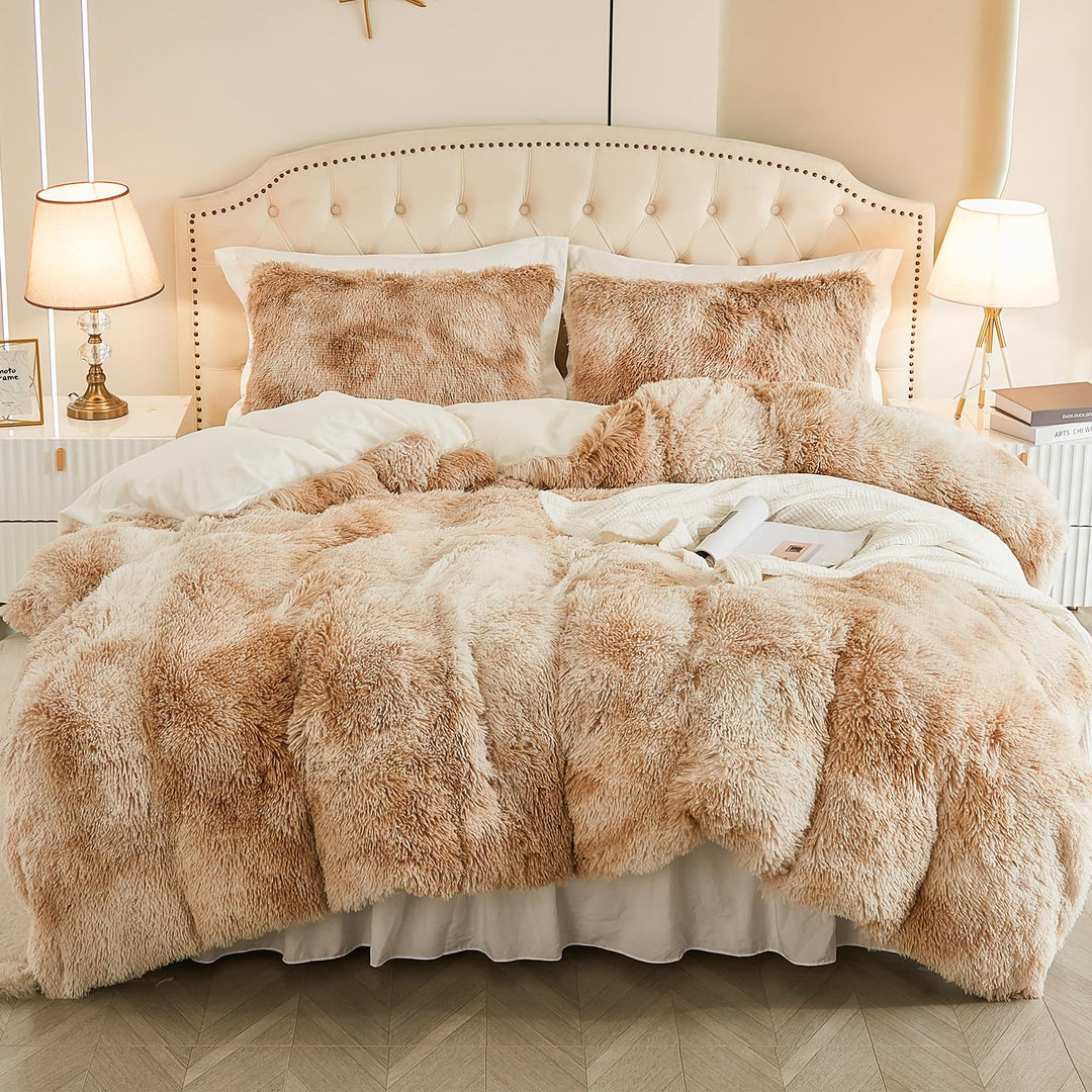 EMME Plüsch Bettwäsche Set 200x200cm Biber Flauschige Bettdecke Set für Bett Shaggy und Plüsch weich