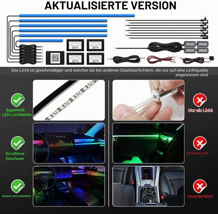 TWETIZ Acrylic Interior Car LED Strip Light with Wireless APP, RGB 18 in 1 with 175 inches 593 LEDs