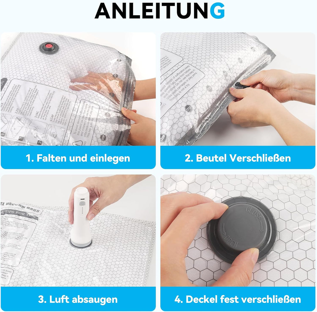 Vakuumbeutel für Kleidung Reise mit Kabellose Pumpe,16 Stück Vacuum Storage Bags für bettdecken in 4