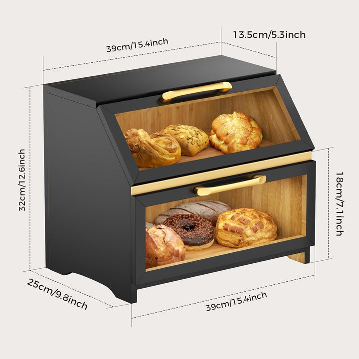 Brotkasten mit Belüftung aus Holz für die Küchentheke,grosser Brotaufbewahrungsbehälter für selbstge