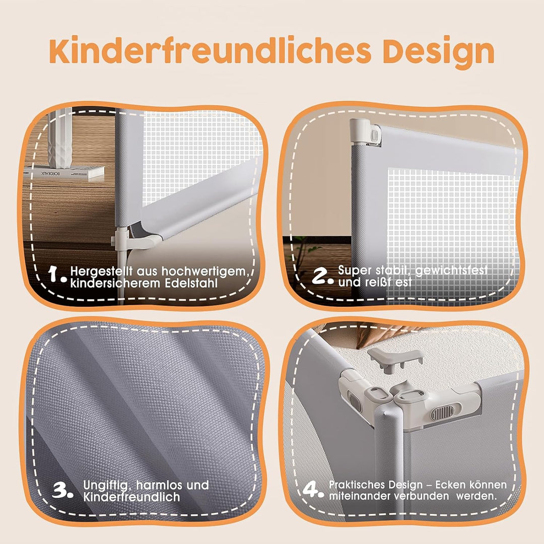 Bettschutzgitter 150 cm, Einziehbares Bettgitter für Kinder von 0–10 Jahren, Babybettgitter für Kind