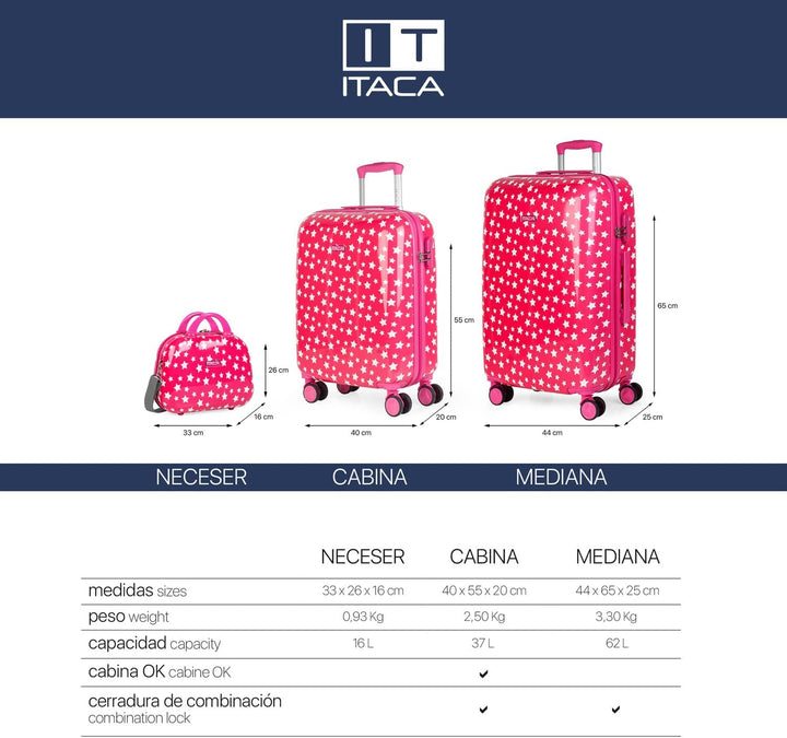 ITACA - Kulturtasche für Frauen und Kinder aus PC-Polycarbonat. Qualitäts-Reise-Toilettenbeutel star