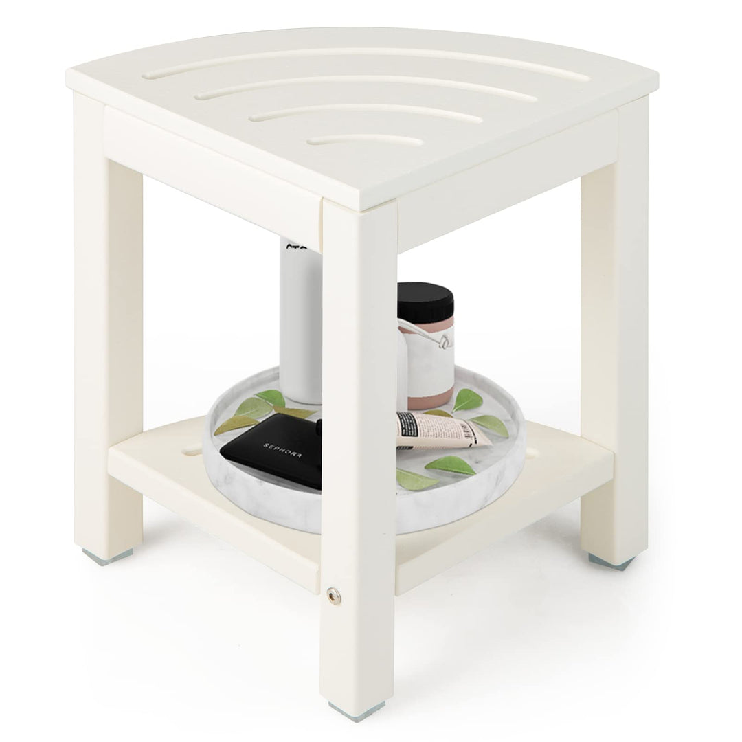 GOPLUS Eck-Badhocker mit Ablage, Duschbank Fächerform, Duschhocker für badzimmer, Balkon, bis 150 kg