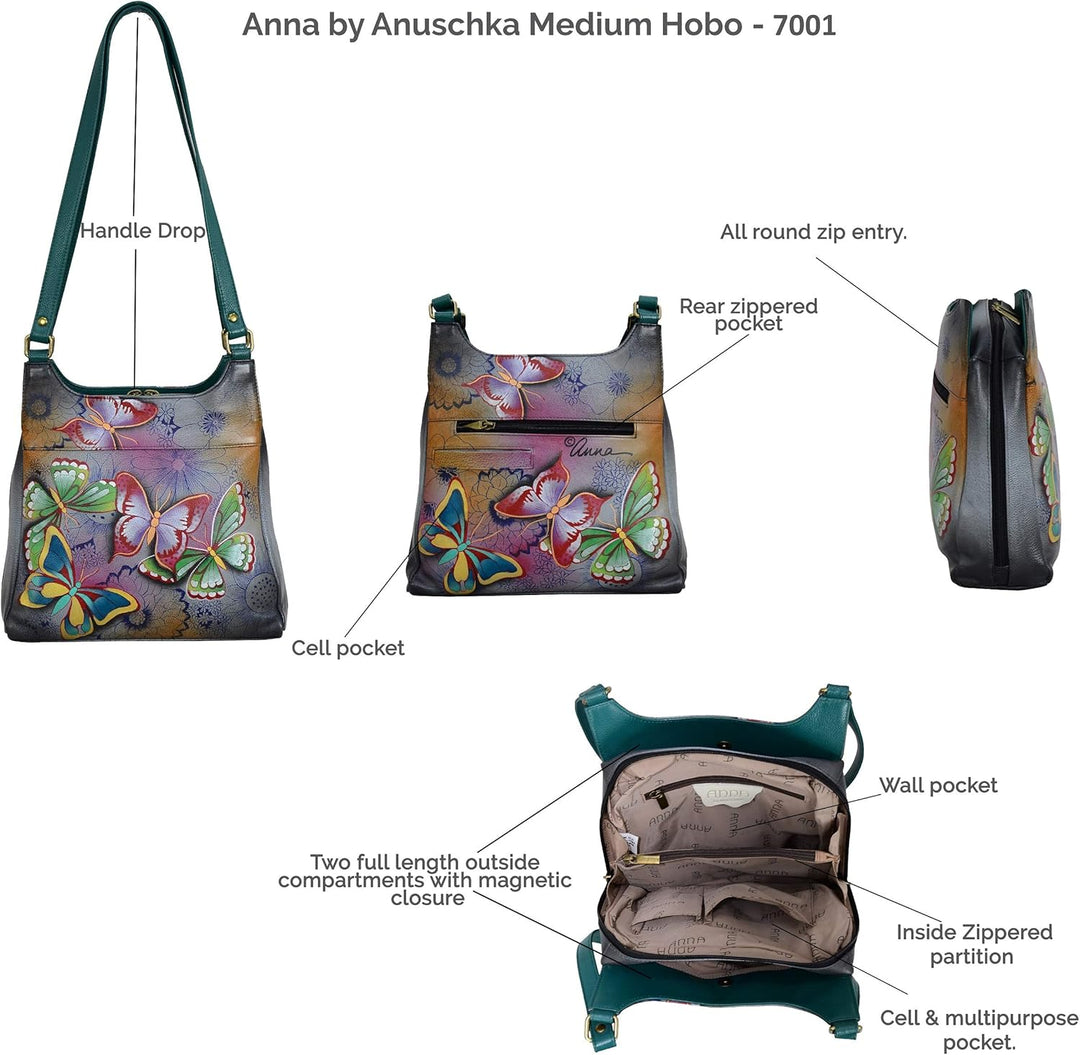 Anna by Anuschka Handbemaltes Original-Kunstwerk, echtes Leder – Tasche mit drei Fächern Denim Paisl