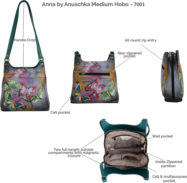 Anna by Anuschka Handbemaltes Original-Kunstwerk, echtes Leder – Tasche mit drei Fächern Denim Paisl