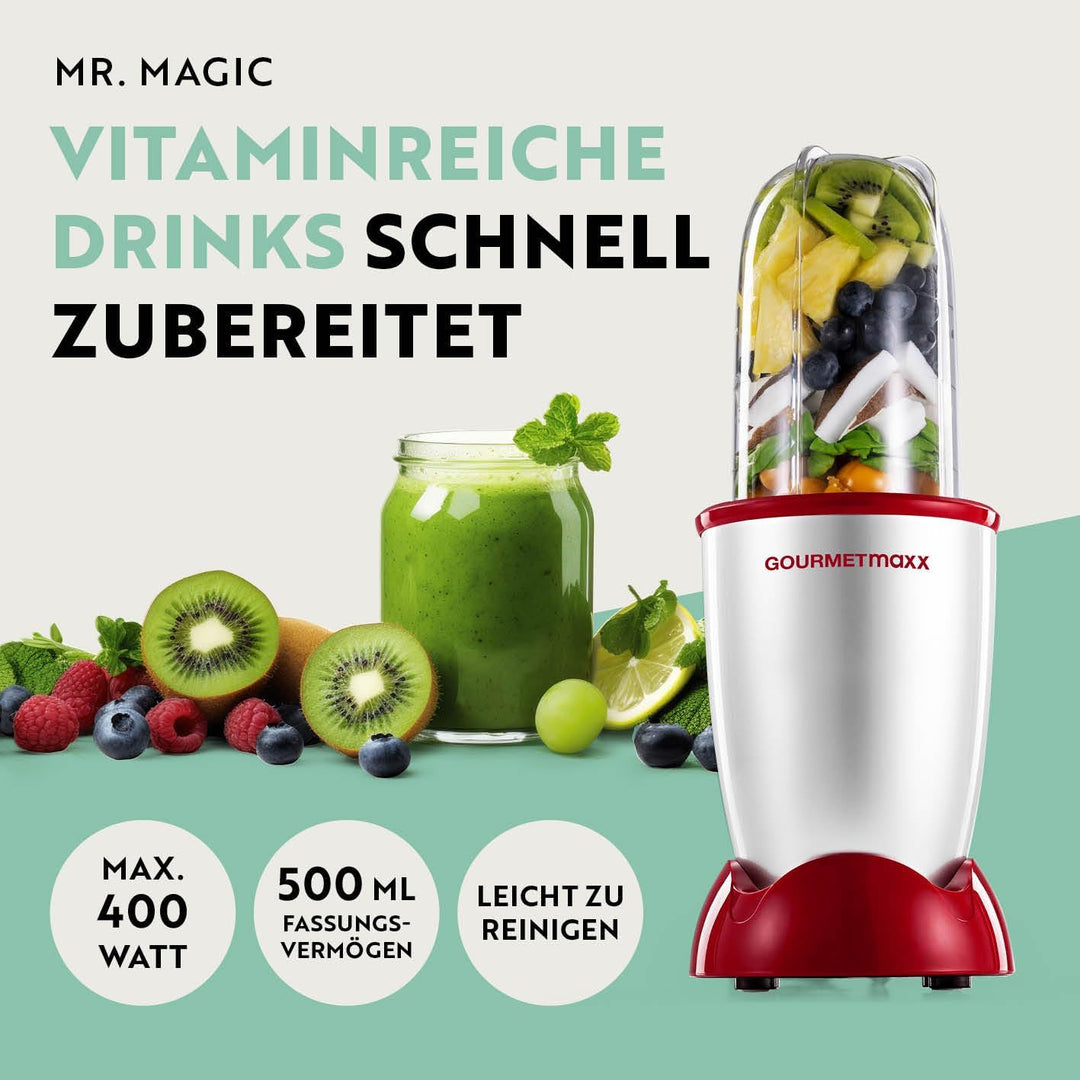 GOURMETmaxx Mr. Magic Power Pro Mixer 400 Watt | Smoothie Maker mit to go Deckel | Standmixer mit Mi